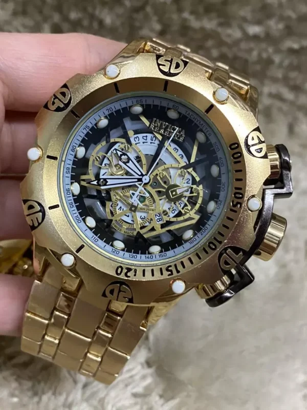 Relógio Masculino Invicta Venon Skeleto 2023 Dourado Com Fundo Preto PC